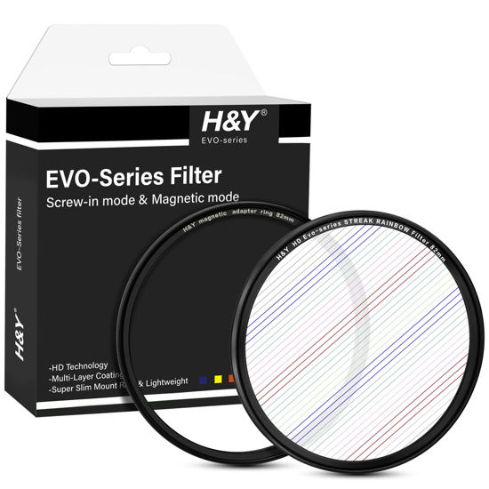 Picture of H&Y EVO Series 82mm Variable Rainbow Streak Filter 360° Rotatable Anamorphic Flare Effects Lens Filter Screw in and Magnetic Lens Filter 2 in 1 with Magnetic Adapter Ring