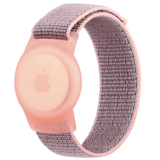 Picture of Kids Wristband Protective Case Compatible with Apple AirTag, Adjustable Nylon Bracelet for Air Tag GPS Tracker Holder with Anti Lost Watchband for Toddler Child Kids (Pink)
