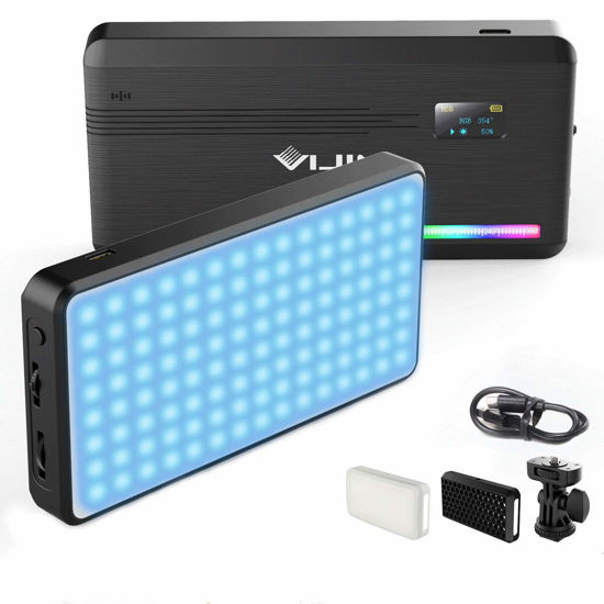 Picture of VIJIM VL196 RGB LED Video Light with Adjustable Stand,Dimmable 2500K-9000K Full Color 20 Lighting Effect Modes Camera LED Lights, Portable Photography Lighting with Softbox and Honeycomb Frame
