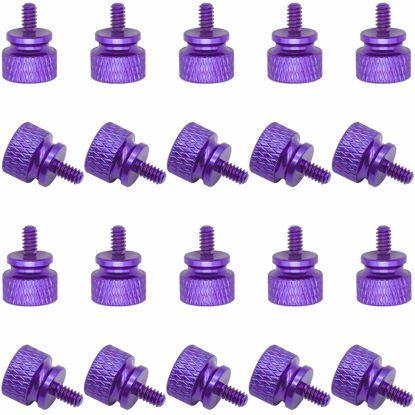 Picture of Powlankou 20 Pieces 6#-32 Computer Case Screws, Anodized Aluminum Thumbscrews, Fully Threaded Knurled Thumbscrews, Thumb Screws (Purple)