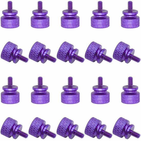 Picture of Powlankou 20 Pieces 6#-32 Computer Case Screws, Anodized Aluminum Thumbscrews, Fully Threaded Knurled Thumbscrews, Thumb Screws (Purple)