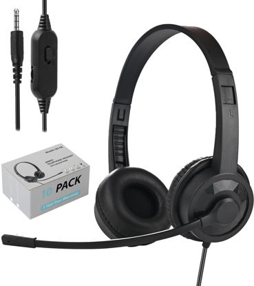 Picture of Ladont Bulk Headset with Microphone for Classroom School (10 Pack),Noise Cancelling Computer Headphones with Microphone for Office,Durable 3.5mm Wired Headset with Mic for Computer Laptop PC