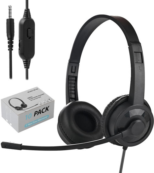 Picture of Ladont Bulk Headset with Microphone for Classroom School (10 Pack),Noise Cancelling Computer Headphones with Microphone for Office,Durable 3.5mm Wired Headset with Mic for Computer Laptop PC