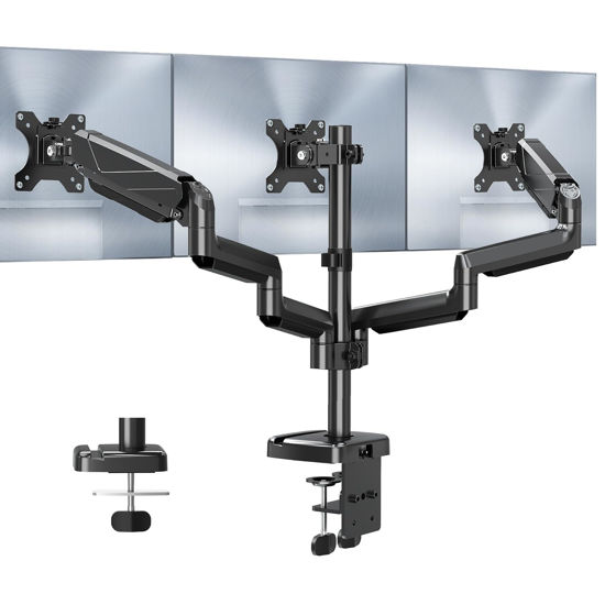 Picture of MOUNT PRO Triple Monitor Mount, 3 Monitor Desk Arm fits Three Max 27" LCD Computer Screens, up to 17.6lbs Each, Premium Gas Spring Monitor Stand with Tilt Swivel Rotation, Vesa Mount 75x75,100x100