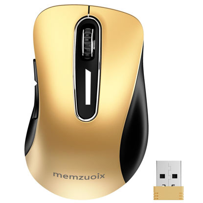 Picture of memzuoix 2.4G Wireless Mouse, 1400 DPI Mobile Optical Cordless Mouse with USB Receiver, Portable Computer Mice Wireless Mouse for Laptop, PC, Desktop, MacBook, 5 Buttons (Gold)