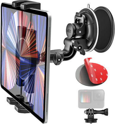 Picture of Windshield Car Tablet Holder, Heavy Duty Suction Cup Window Dashboard Tablet Mount for Car/Truck/Vehicle/SUV with 1/4'' Screw for iPad Pro 12.9 Air Mini, Phone, Galaxy Fold, Fire, Camera, 4-13" Device