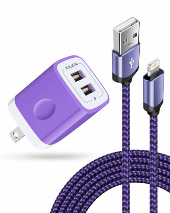 Picture of iPhone Wall Charger & Lightning Cable, AILKIN Apple MFI Certified Braided iPhone Charger Cord, Fast Charging Powerline USB Plug Adapter for iPhone 14/13/12 Pro Max/SE/11/11 Pro/XS/XR/8/7/6S Plus, iPad
