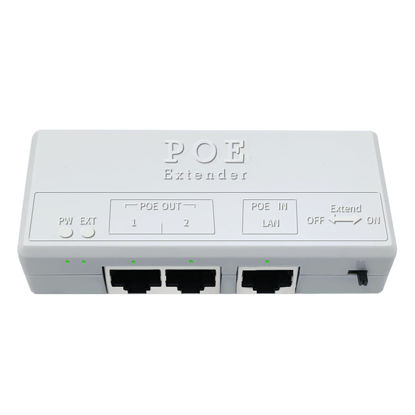 Picture of Poe Extender, 1 in 2 Out PoE+ Repeater, 10/100Mbps, Extends 250m, 60W Comply with IEEE802.3af/at for PoE Switch/Injector and Security POE Camera Over Cat5/6 Cable