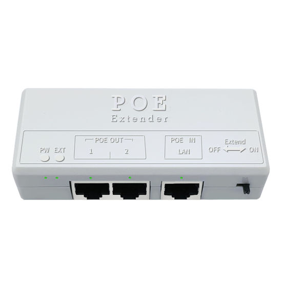 Picture of Poe Extender, 1 in 2 Out PoE+ Repeater, 10/100Mbps, Extends 250m, 60W Comply with IEEE802.3af/at for PoE Switch/Injector and Security POE Camera Over Cat5/6 Cable