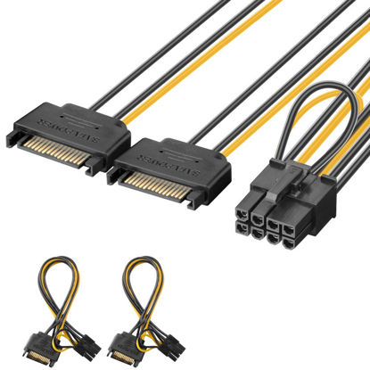 Picture of J&D 8 Pin to SATA Power Cable, (2 Pack) 2X SATA to 8 Pin PCI Express (PCIe) Graphic Video Card Power Cable Adapter, 8 inch