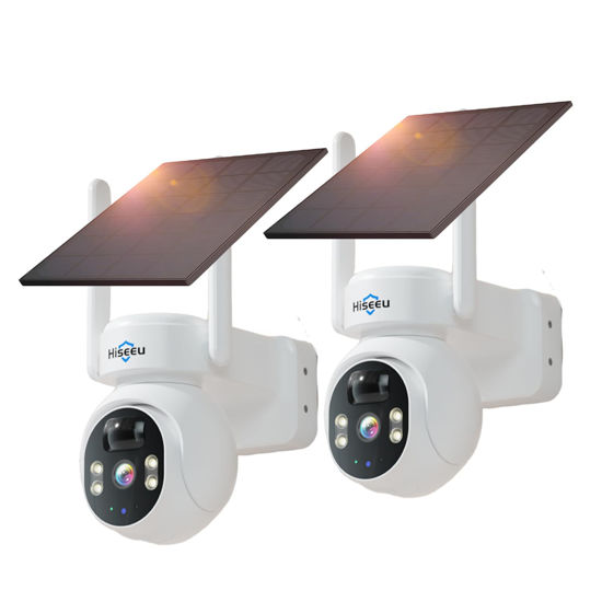 Picture of Hiseeu Solar Camera, 4MP 100% Wireless WiFi Camera Outdoor, Humanoid Detection, PTZ 360° View, Color Night Vision, IP66 Waterproof, 2-Way Audio, 2.4G WiFi, Compatible with NVR, No Monthly Fee, 2PCS