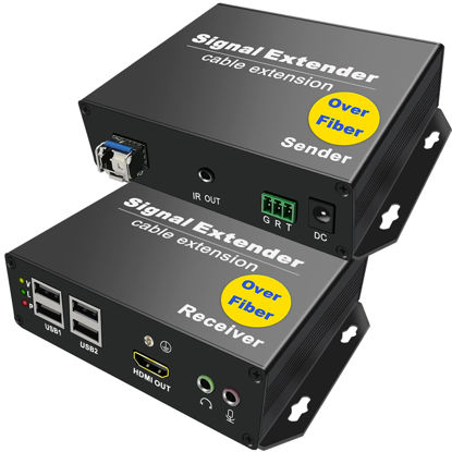 Picture of LornCeng 4K HDMI KVM Extender Over SM Fiber up to 20KM, KVM HDMI Extension Kit Over IP Zero Latency, 4 Ports USB2.0, Support All System, IR Control, Bidirectional RS-232&Audio