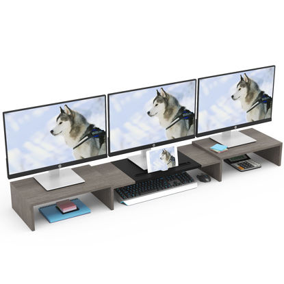 Picture of WESTREE Triple Dual Monitor Stand Riser, 56" Extra Long Monitor Stand for 1~2~3 Monitors, Monitor Stand with Length and Angle Adjustable, 3 Shelf Desktop Organizer Riser for Monitor Computer Laptop