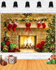 Picture of Mocsicka Christmas Backdrop 7x5ft Christmas Fireplace Backdrop Christmas Tree Gift Box Red Boots Adorn Background Backdrop Holiday Party Photography Background