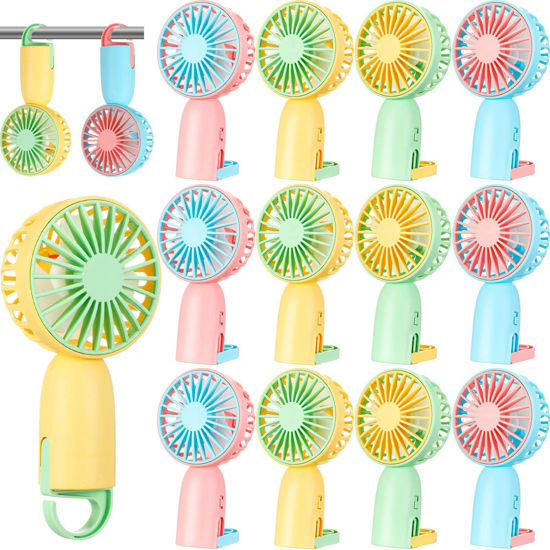 Picture of Woanger 12 Pack Mini Handheld Fan Bulk 1 Speed USB Electric Fan with Data Line Battery Operated Mini Fan Rechargeable Portable Small Hand Held Fan Electric Fan for Travel
