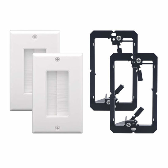 Picture of VCE Brush Wall Plate Cable Pass Through with Bracket, Decorator Cover for Low Voltage Cables - White, 2-Pack