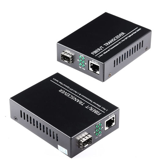 Picture of Open SFP Slot A Pair of 1.25G/s Gigabit Fiber Ethernet Media Converter 10/100/1000Base-Tx to 1000Base-SX SMF RJ45 to SFP Slot, Support SFP Gigabit modules up to 120KM(2 Pack)