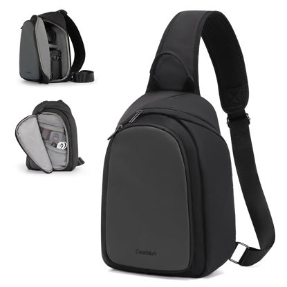 Picture of Cwatcun Camera Sling Bag Small, DSLR/SLR/Mirrorless Compact Camera Bag, Water-resistant Camera Shoulder Case Crossbody Photography Purse Compatible with Canon Nikon Sony Fuji Camera,Lens,Black