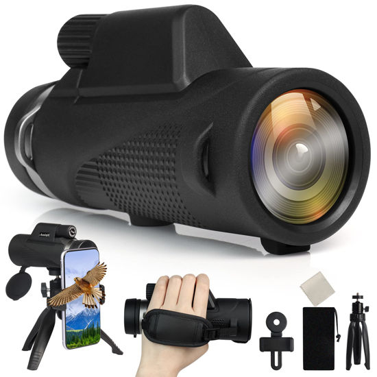 Picture of Aoziqi 12x55 HD Monocular Telescope with Smartphone Holder, 2023 Waterproof Monocular, Lightweight Monocular for Bird Watching Hunting Camping Travel Star Watching