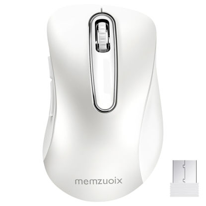 Picture of memzuoix 2.4G Wireless Mouse, 1200 DPI Computer Wireless Mouse with USB Receiver, Portable Wireless USB Mouse Battery Powered Cordless Mouse for Laptop, PC, Desktop, 5 Buttons (White)