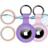 Picture of 2 Pack,IPX8 Waterproof Airtag Holder for Apple Air Tags with Air Tag Keychain,Shockproof GPS Cover [Anti-Scratch] [PC+Silicone] Air-Tag Item Finders Case for Pets,Kids,Keys,Luggages-Pink/Purple