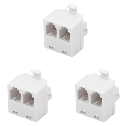 Picture of Vthahaby Duplex Jack Phone Wall Adapter-1 to 2 Modular Wall Jack Phone Line RJ11 Converter Adapter Splitter for Home Office ADSL DSL Fax Model Cordless Phone System (2 Way Splitter(3Pack))