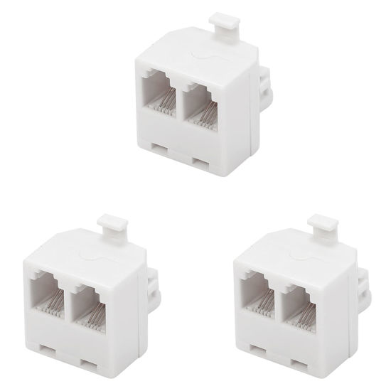 Picture of Vthahaby Duplex Jack Phone Wall Adapter-1 to 2 Modular Wall Jack Phone Line RJ11 Converter Adapter Splitter for Home Office ADSL DSL Fax Model Cordless Phone System (2 Way Splitter(3Pack))