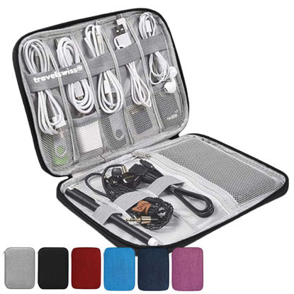 Picture of Travel Case Carry Pouch Electronic Accessories Organizer Portable Waterproof Double Layers All-in-One Storage Bag for Power Bank USB Cable Mouse Cords Charger Phone Earphone Flash Drive Black