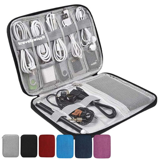 Picture of Travel Case Carry Pouch Electronic Accessories Organizer Portable Waterproof Double Layers All-in-One Storage Bag for Power Bank USB Cable Mouse Cords Charger Phone Earphone Flash Drive Black