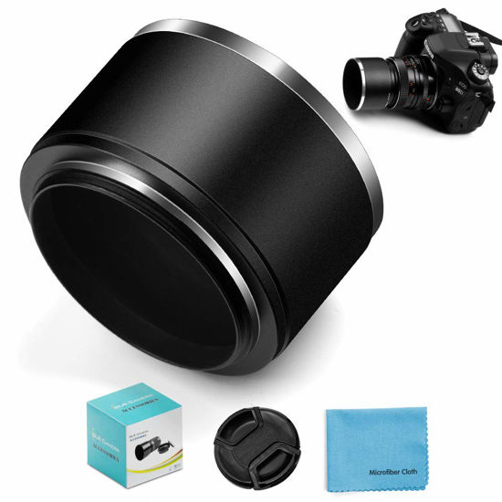 Picture of 55mm Tele Metal Screw-in Lens Hood Sunshade with Centre Pinch Lens Cap for Canon Nikon Sony Pentax Olympus Fuji Sumsung Leica Standard Thread Lens +Cleaning Cloth