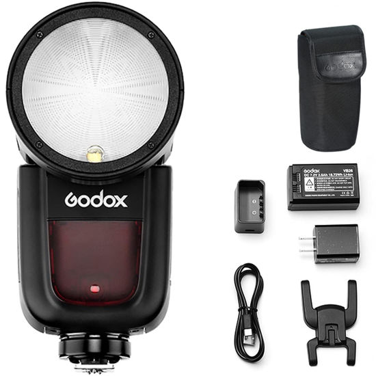 Picture of Godox V1-O Round Head Camera Flash Speedlite, 2.4G X Wireless HSS 76Ws Speedlight Flash with Li-on Battery Powered Compatible with Olympus Cameras Compatible with Panasonic Cameras
