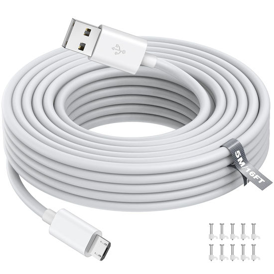 Picture of 5M/16FT Micro USB Power Extension Cable Compatible with Wyze Cam V3, Wyze Cam Outdoor, Blink Camera, Kasa, Arlo Essential, Eufy, Yi, Nest Cam Indoor, Power Charging Cord for Home Security Camera