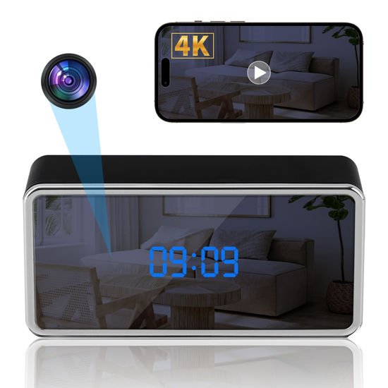 Picture of Yuehetian Hidden Camera Clock, HD 4K Clock Camera with Clear Night Vision, Motion Detection, Live Video Viewing, Nanny Cam Hidden Camera for Home, Spy Cam Clock for Security Indoor