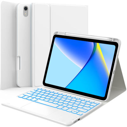 Picture of GreenLaw for iPad 10th Generation Case with Keyboard, Stain-Resistant Surface, Dual-Device Connection, 7 Color Backlit, Detachable Wireless Keyboard for iPad 10th Gen. 10.9" 2022, White Smoke