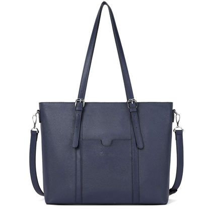 Picture of BOSTANTEN Women Leather Laptop Tote Office Shoulder Handbag Vintage Briefcase 15.6 inch Computer Work Purse Blue