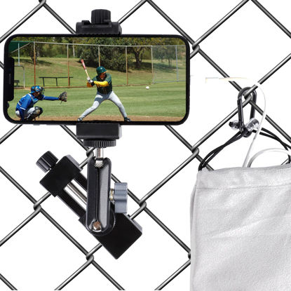 Picture of FPN Cell Phone Fence Mount for iPhone, GoPro, Insta360, and Other Action Cameras, Mevo Start for Baseball Softball Tennis Recording, Cameras Net Chain Link Fence Clip Mount Holder