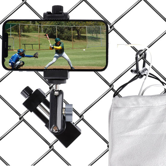 Picture of FPN Cell Phone Fence Mount for iPhone, GoPro, Insta360, and Other Action Cameras, Mevo Start for Baseball Softball Tennis Recording, Cameras Net Chain Link Fence Clip Mount Holder