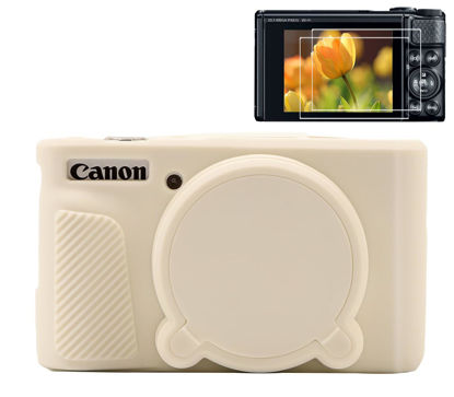 Picture of Pocoukate Case for Canon PowerShot SX740 HS Camera with Screen Protector, Soft Silicone Protective Cover Skin with Removable Lens Cover for SX740 HS, SX730 HS Accessories Rubber - Misty White