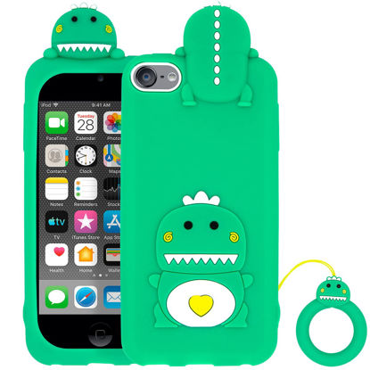 Picture of Megantree Cute iPod Touch 7 Case, Little Dinosaur iPod Touch 6 Case, iPod Touch 5 Case, Animals Funny 3D Cartoon Soft Silicone Shockproof Back Cover with Keychain for Girls boys Women Children