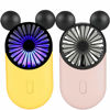 Picture of Kbinter Cute Personal Mini Fan, Handheld & Portable USB Rechargeable Fan with Beautiful LED Light, 3 Adjustable Speeds, Portable Holder, for Indoor Outdoor Activities, Cute Mouse 2 Pack (Yellow+Pink)