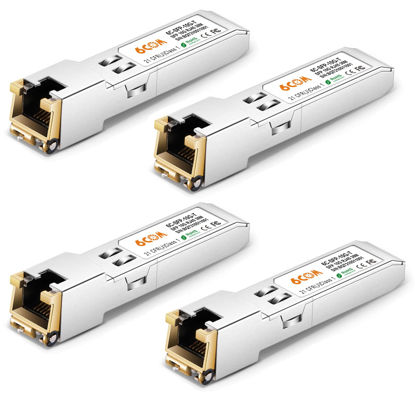 Picture of 6COM 4Pack 1.25G/2.5G/5G/10GBase-T SFP+ Transceiver, 10G SFP+ to RJ45 Copper Module, Compatible for Cisco SFP-10G-T-S, Ubiquiti UF-RJ45-10G, Fortinet, Netgear,Mikrotik, TP-Link(CAT.6a/7, 30m/98.4ft)