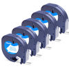 Picture of DYMO LetraTag Refills, Replacement for Dymo Label Maker Refills, 91331 Plastic Label Tape 12mm (1/2" x 13ft) Compatible Dymo Lables for Letra Tag 100H 100T 200B QX50 (Black on White, 5 Pack)