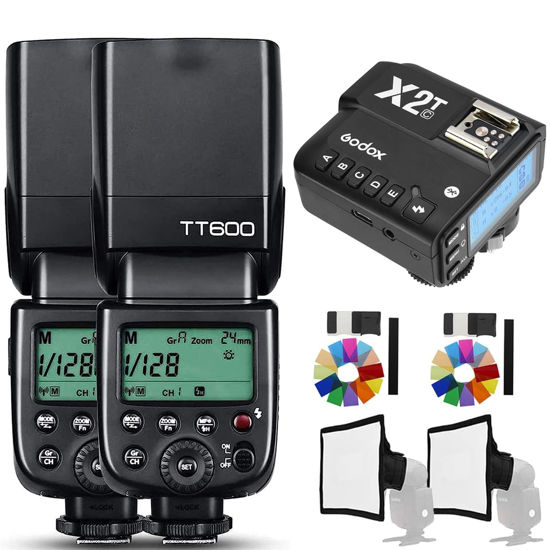 Picture of Godox 2-Pack TT600 Camera Flash Bundle with X2T-C Flash Trigger,2.4G HSS, Built-in Godox X Wireless Receiver System, GN60 Master/Slave Speedlite Compatible with Canon Camera