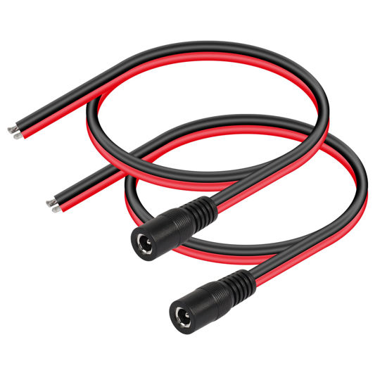 Picture of CERRXIAN DC5521 Power Pigtails Cable, 0.3m 1ft 14AWG 5.5mm x 2.1 mm DC Female Bare Wire Open End Power Wire,DC Supply Repair Cable for CCTV Security Camera LED Strip Light Etc(2-Pack) (0.3m Black-F)