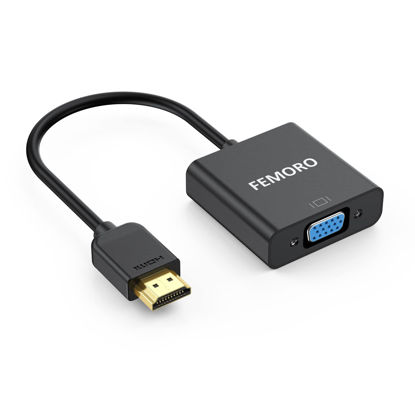 Picture of FEMORO HDMI to VGA Adapter Converter 1080P, HDMI Male to VGA Female Adaptor Cable for PC, Laptop, DVD, Projector, Ultrabook, Raspberry Pi, Chromebook - Black