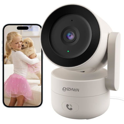 Picture of CHZHVAN Camera for Home Security Indoor, Pan & Tilt, Cry Detection for Baby, 2.5K 4MP QHD, Night Vision, Motion Detection & Tracking, 2-Way Audio, Nanny, Pet, 2.4G WiFi, Local&Cloud Storage