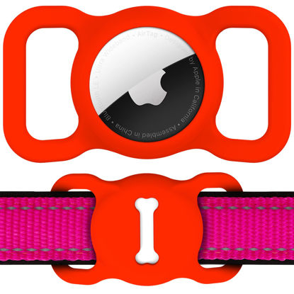 Picture of Airtag Dog Collar Holder, DLENP Air Tag Protective Cat Airtag Dog Collar,Silicone AirTags GPS Tracking Accessories,Air Tags with Bone Pattern (1 Pack(Red))