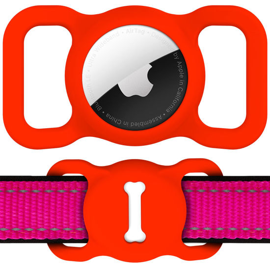 Picture of Airtag Dog Collar Holder, DLENP Air Tag Protective Cat Airtag Dog Collar,Silicone AirTags GPS Tracking Accessories,Air Tags with Bone Pattern (1 Pack(Red))