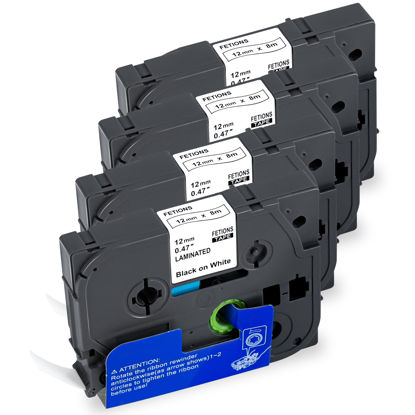 Picture of Label Maker Tape TZe-231 Replacement for Brother P-Touch Label Maker PT-D210 D220 H110 D600 D400 by FETIONS, Compatible with TZe TZ 12mm X 8m 0.47” Laminated Waterproof Tape, Black on White,4 Pack