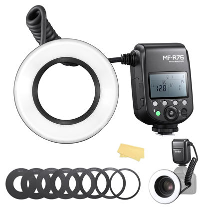 Picture of Godox MF R76 Micro Ring Flash 76Ws CCT 5000K 660 Full-Power Flashes Recycle Time 0.1-1.5S for Canon Nikon Sony Fuji Olympus Panasonic DSLR Cameras